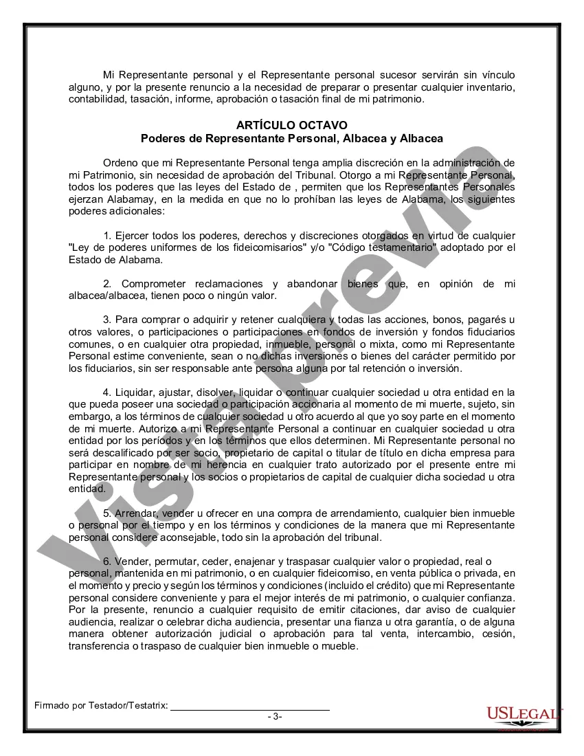 Preview Formulario de testamento y última voluntad legal para viuda o viudo con hijos adultos