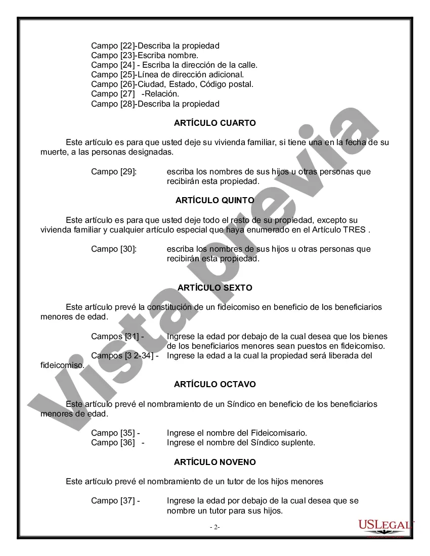 Preview Formulario Legal de Última Voluntad y Testamento para Viuda o Viudo con Hijos Menores