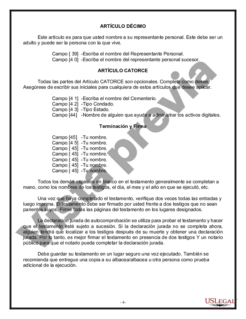 Preview Formulario Legal de Última Voluntad y Testamento para Viuda o Viudo con Hijos Menores
