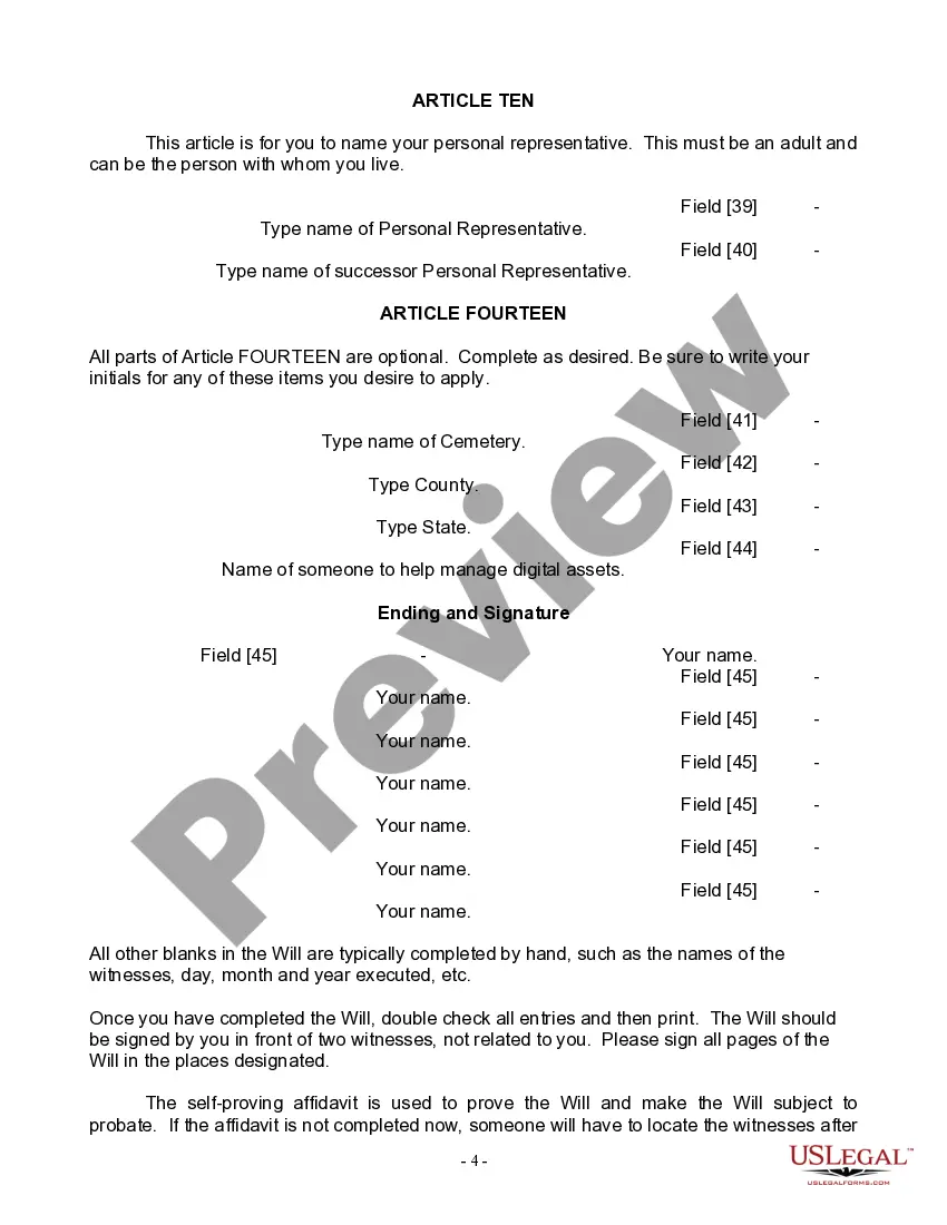 Preview Last Will and Testament for Widow or Widower with Minor Children