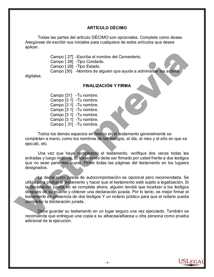 Preview Formulario de última voluntad legal para una viuda o viudo sin hijos