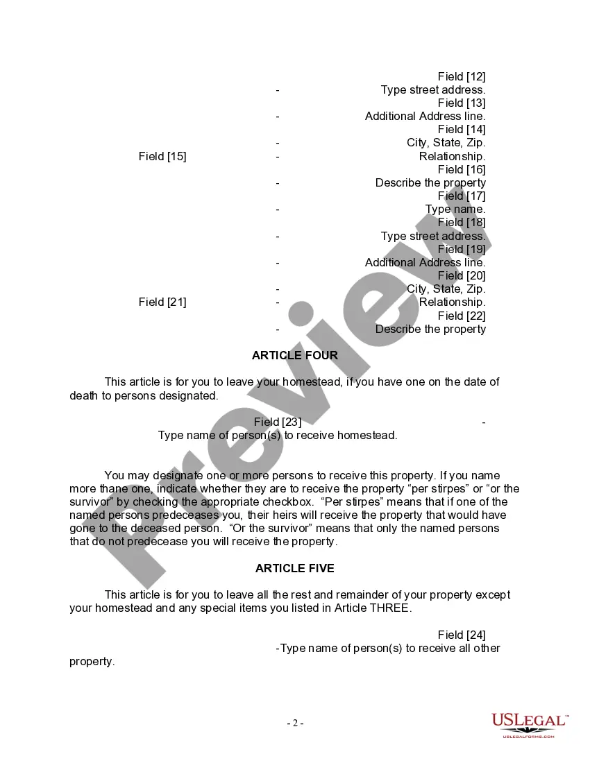 Preview Last Will for a Widow or Widower with no Children