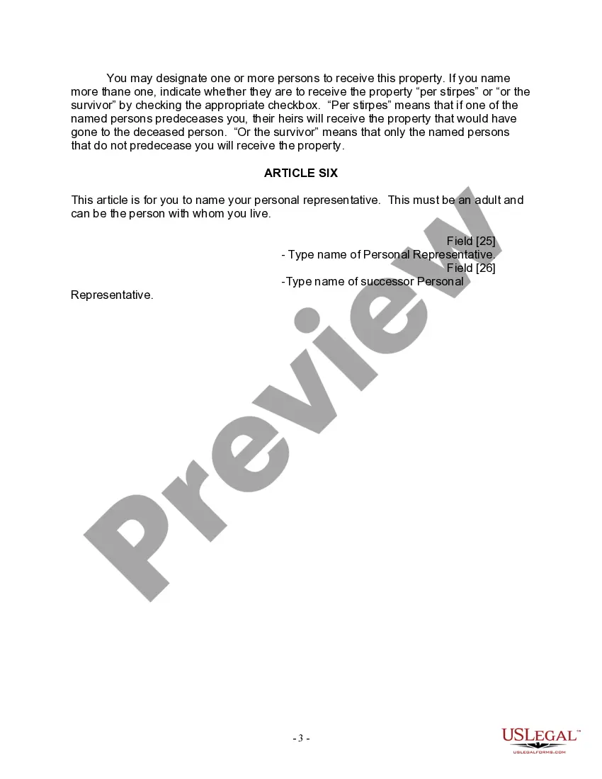 Preview Last Will for a Widow or Widower with no Children