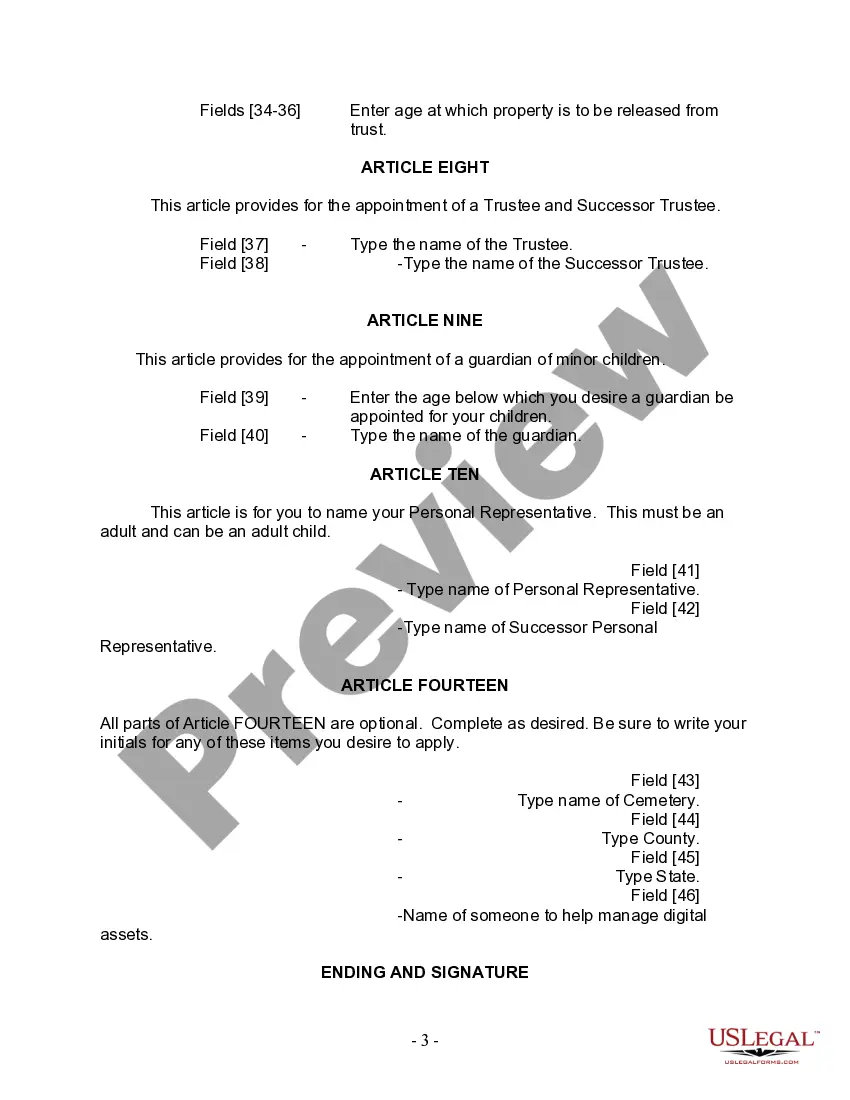 Preview Last Will and Testament for a Widow or Widower with Adult and Minor Children