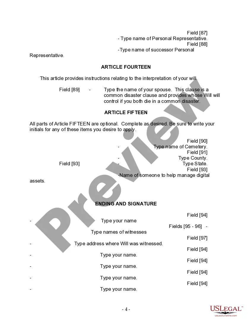 Preview Last Will and Testament for Divorced and Remarried Person with Mine, Yours and Ours Children