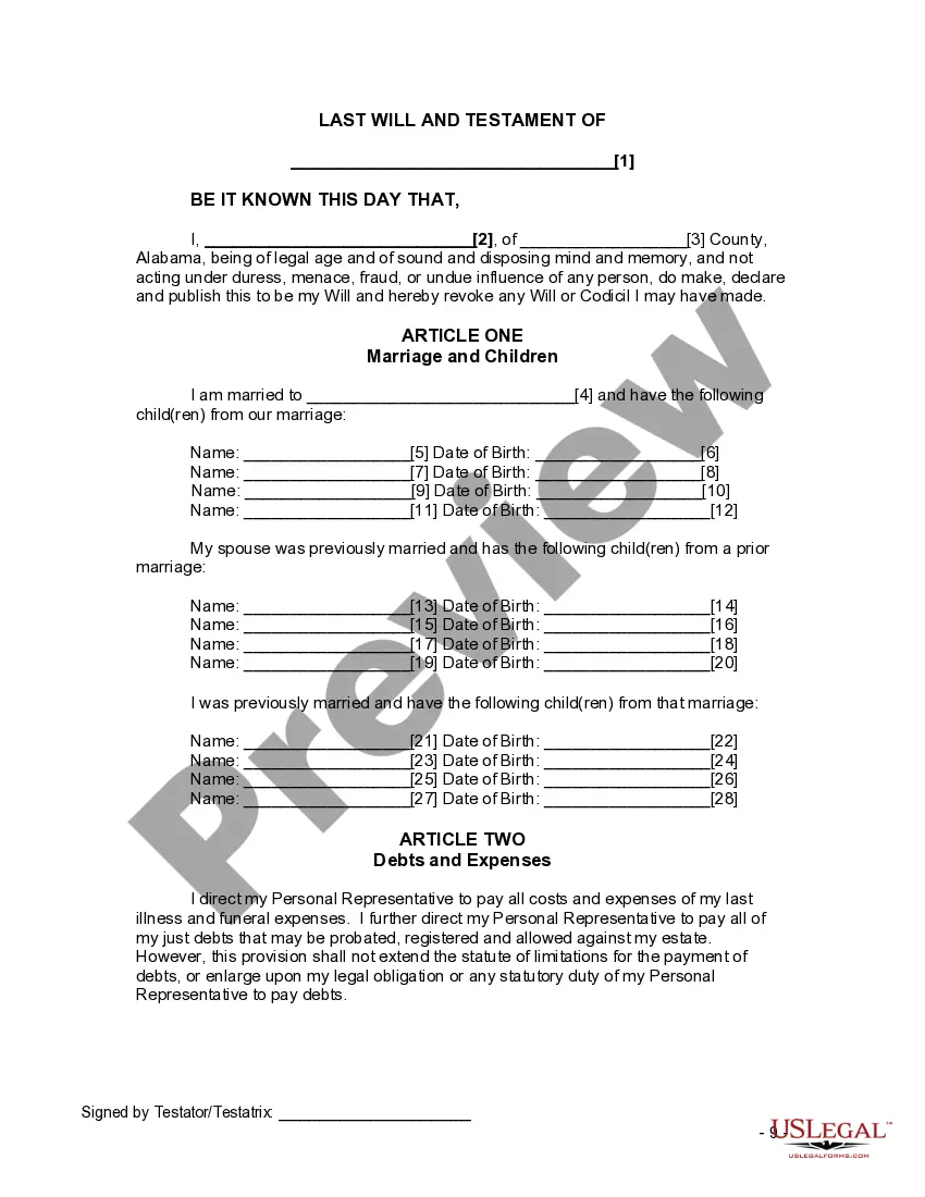 Preview Last Will and Testament for Divorced and Remarried Person with Mine, Yours and Ours Children