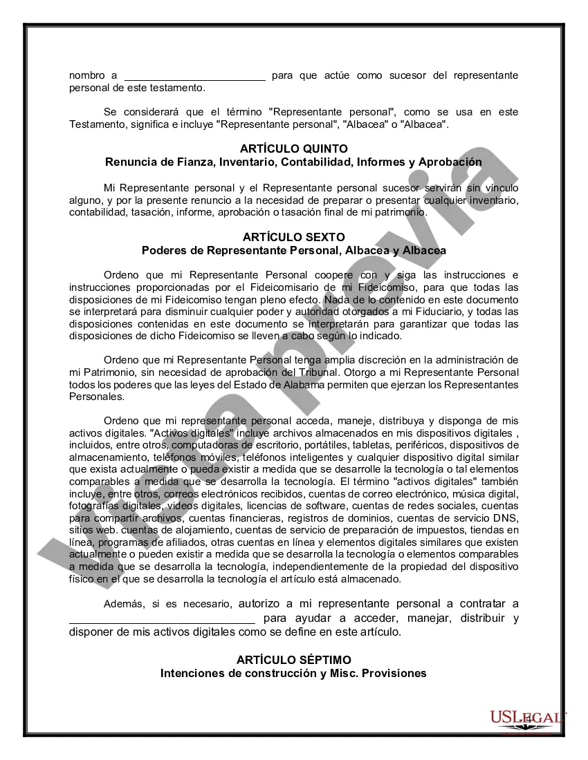 Preview Último testamento legal y formulario de testamento con todos los bienes en fideicomiso llamado testamento invertido