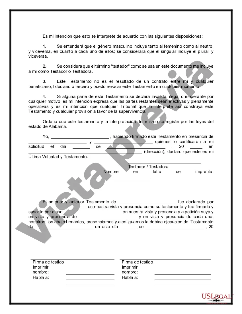 Preview Último testamento legal y formulario de testamento con todos los bienes en fideicomiso llamado testamento invertido