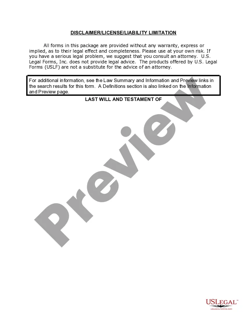 Preview Last Will and Testament with All Property to Trust called a Pour Over Will