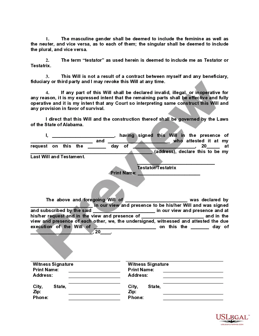 Preview Last Will and Testament with All Property to Trust called a Pour Over Will