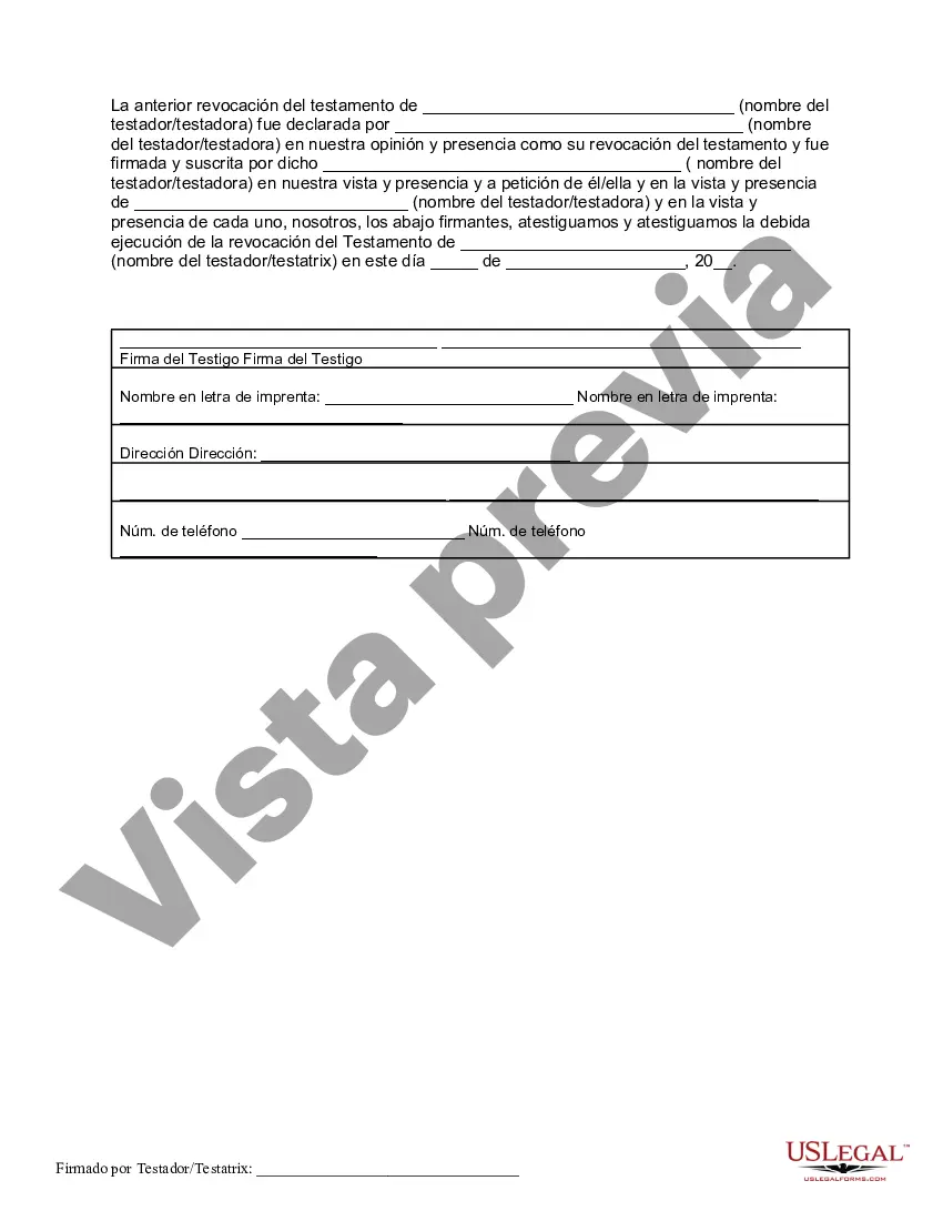 Preview Revocación por escrito del testamento