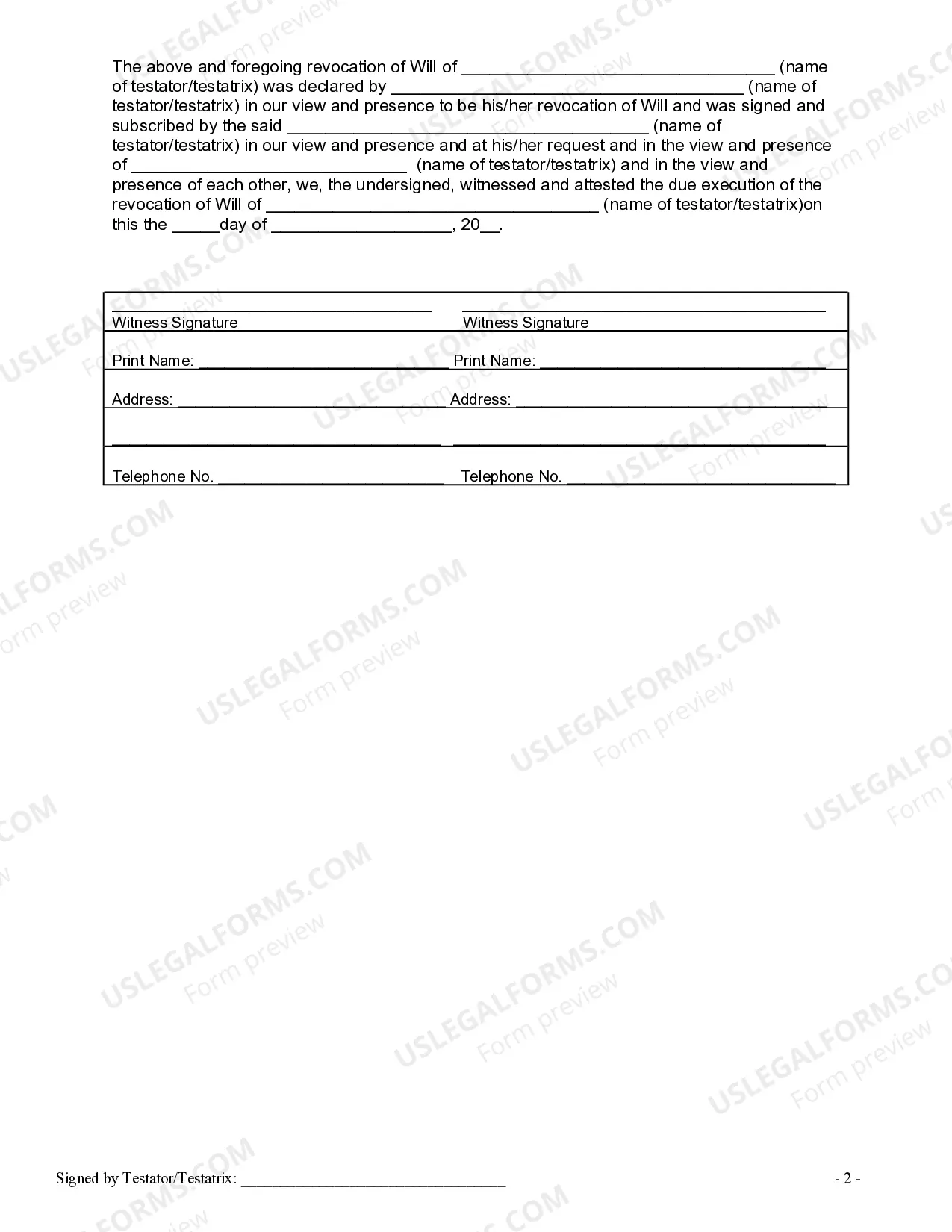 Preview Written Revocation of Will