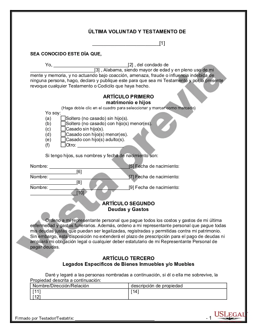 Preview Última voluntad y testamento para otras personas