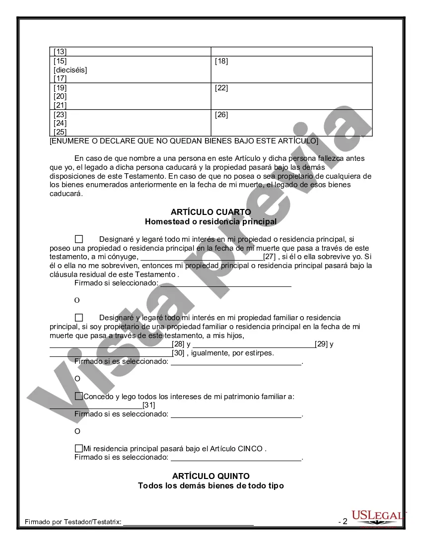 Preview Última voluntad y testamento para otras personas