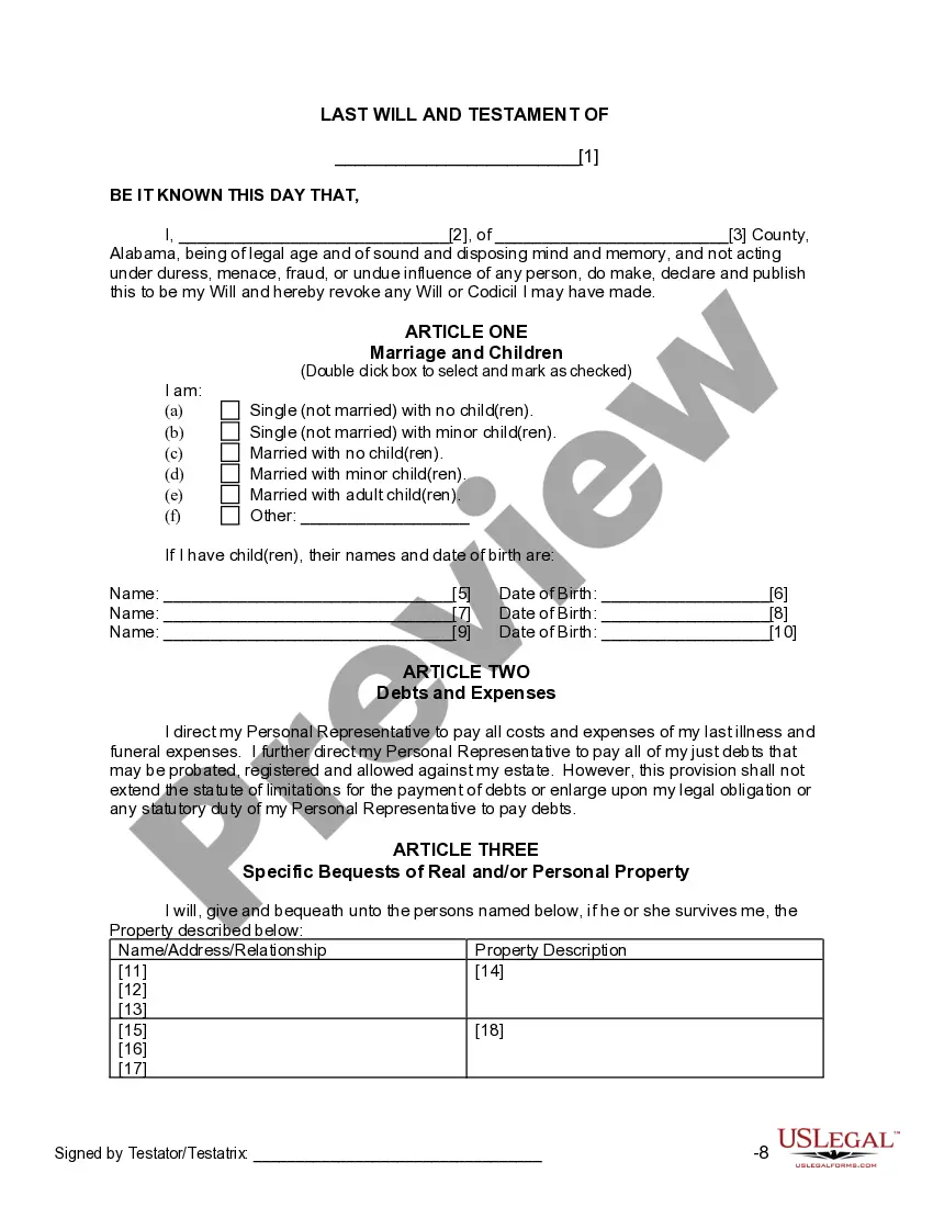 Preview Last Will and Testament for other Persons