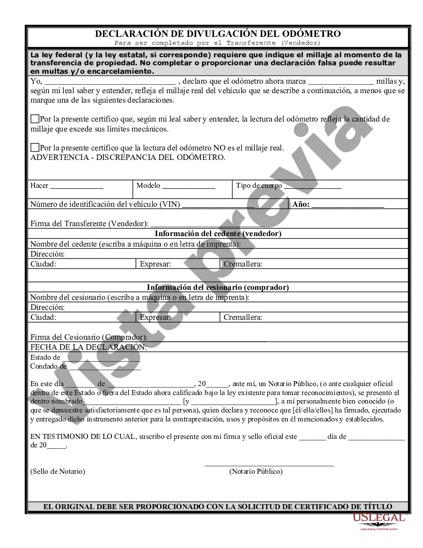 Preview Factura de venta de automóvil o vehículo, incluida la declaración del cuentakilómetros y el pagaré