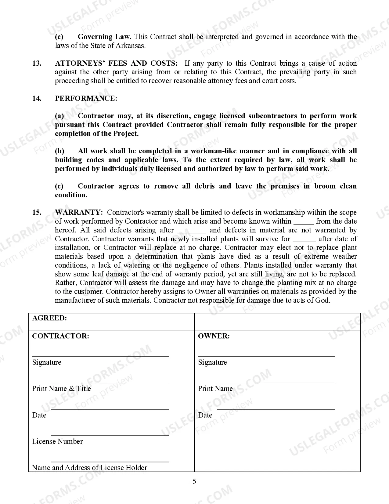 Preview Landscape Contract for Contractor
