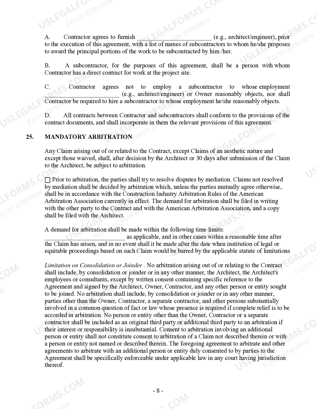 Preview Commercial Contract for Contractor