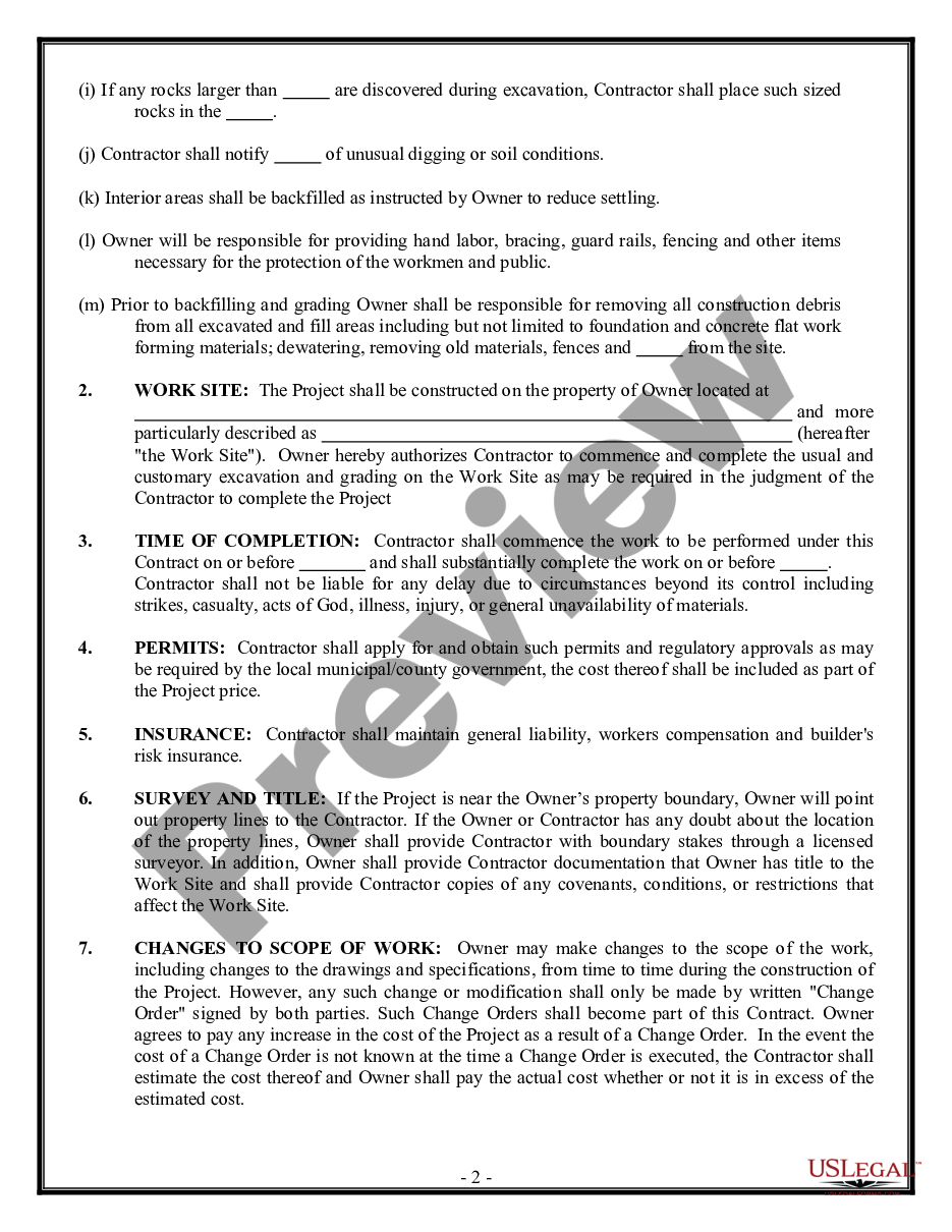 page 1 Excavator Contract for Contractor preview