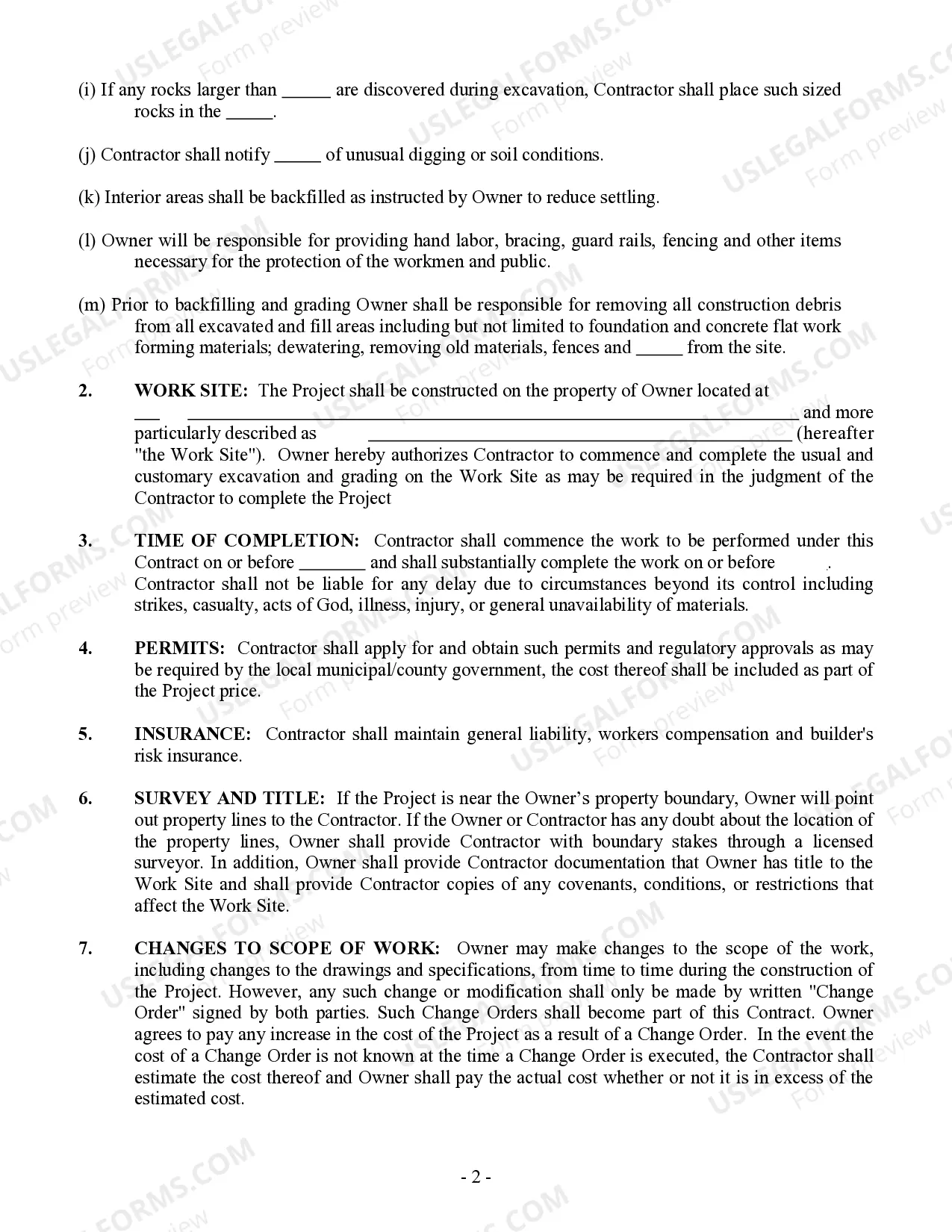 Preview Excavator Contract for Contractor
