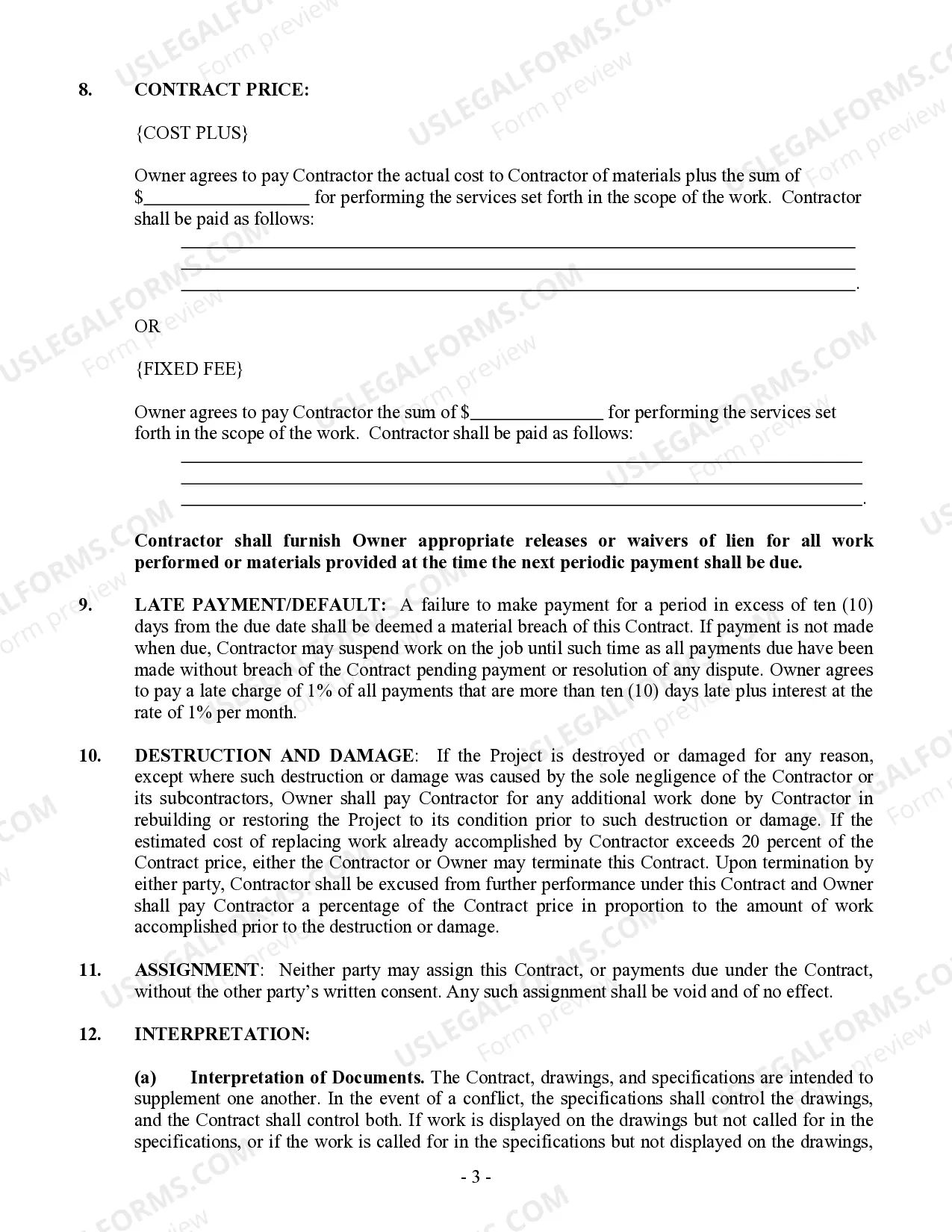 Preview Excavator Contract for Contractor