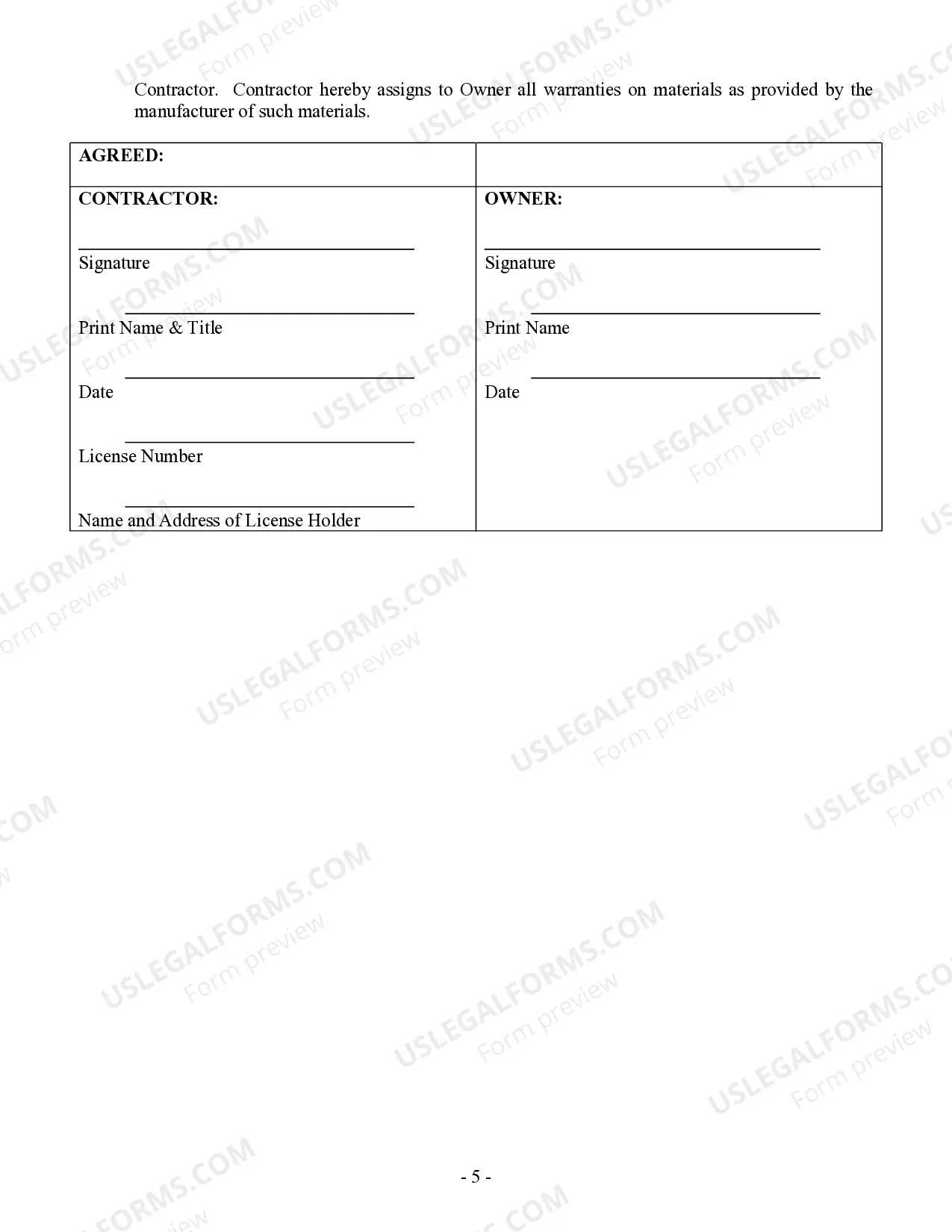 Preview Renovation Contract for Contractor