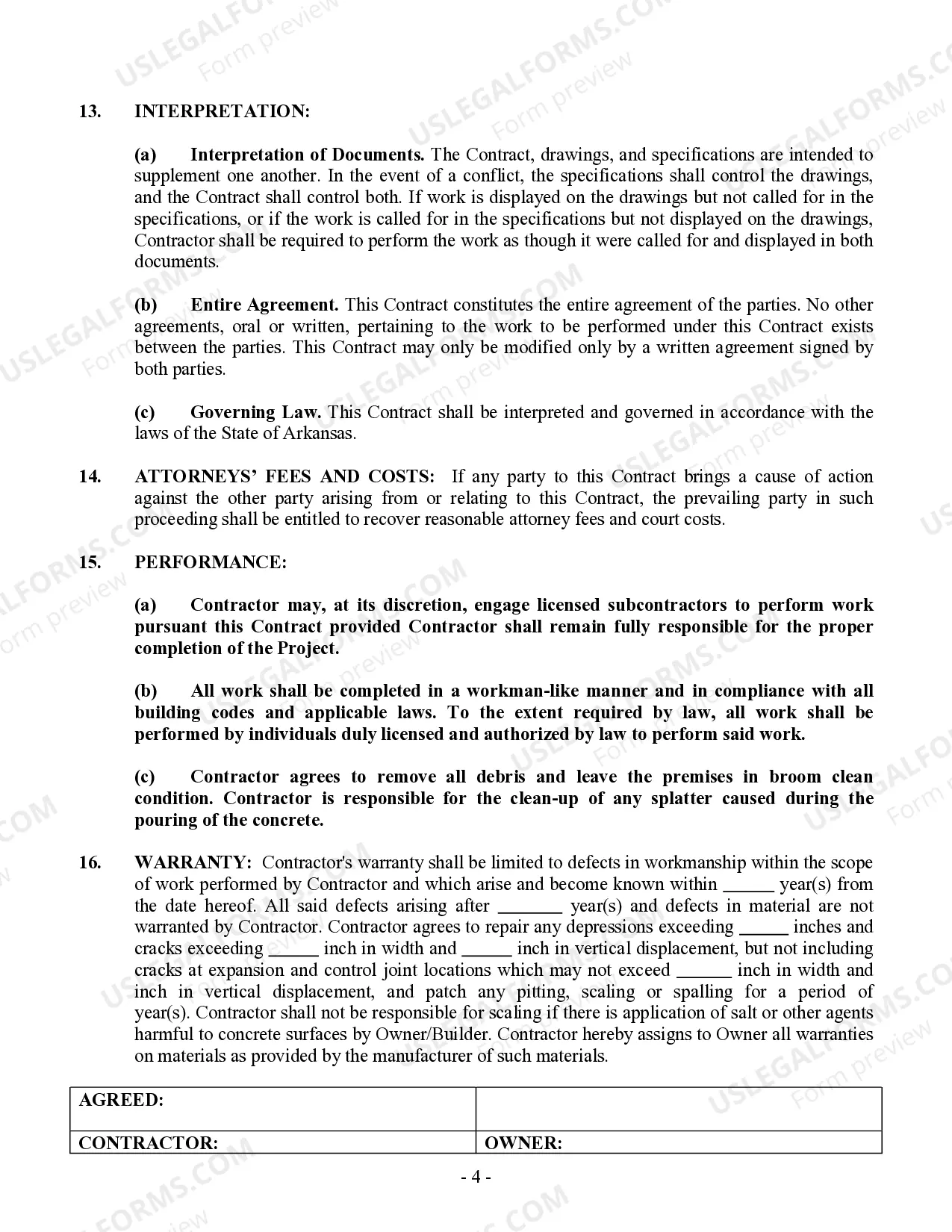 Preview Concrete Mason Contract for Contractor