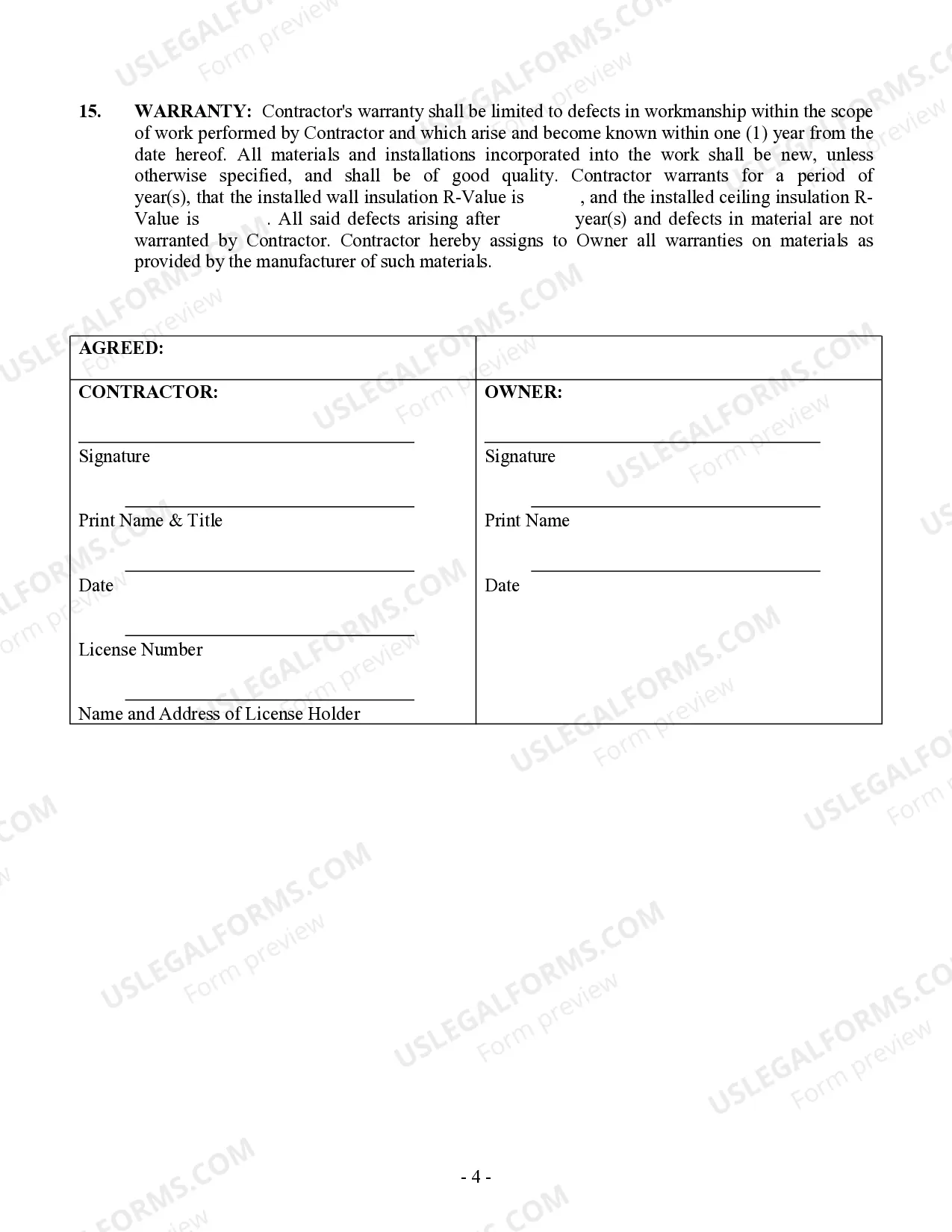 Preview Insulation Contract for Contractor