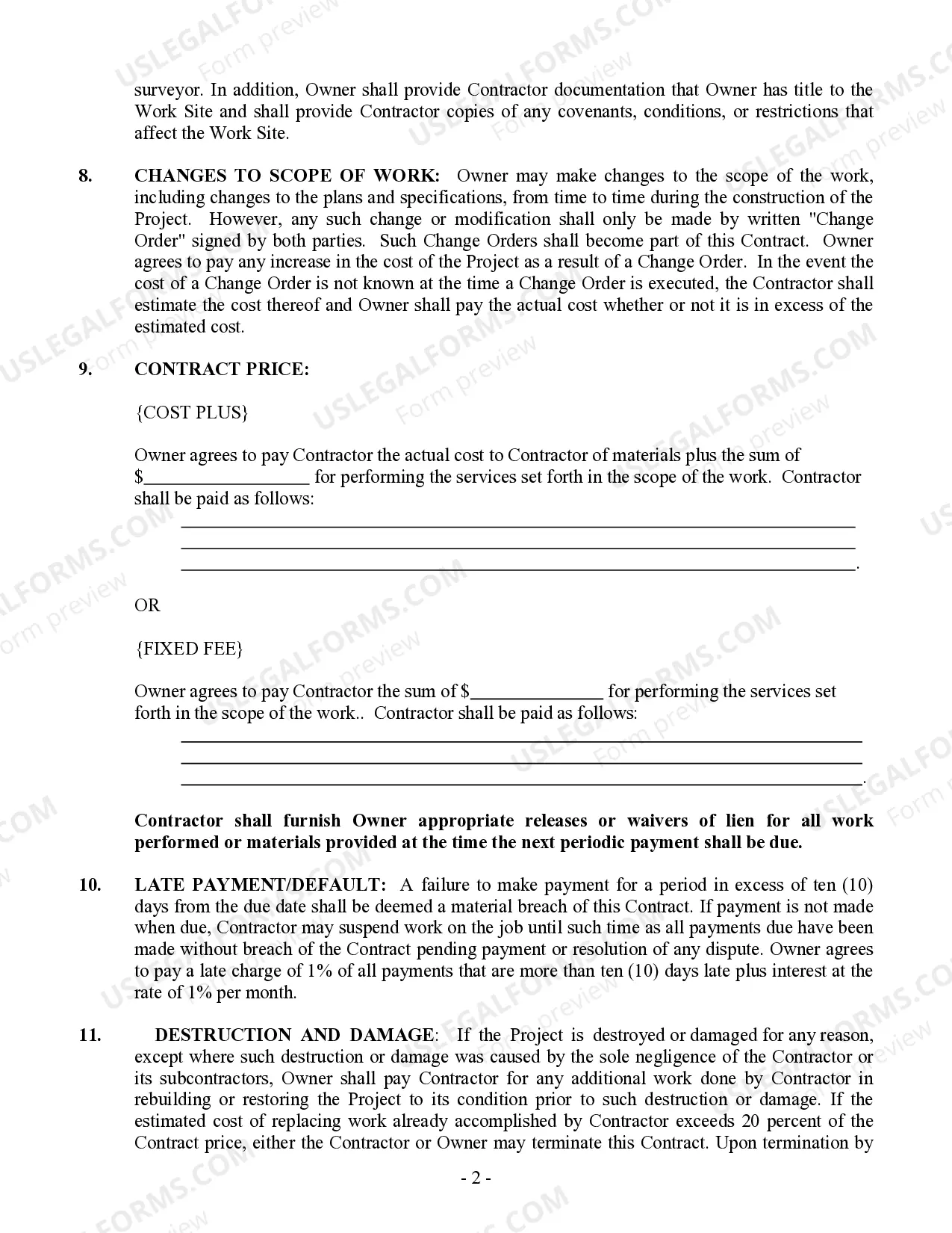 Preview Site Work Contract for Contractor