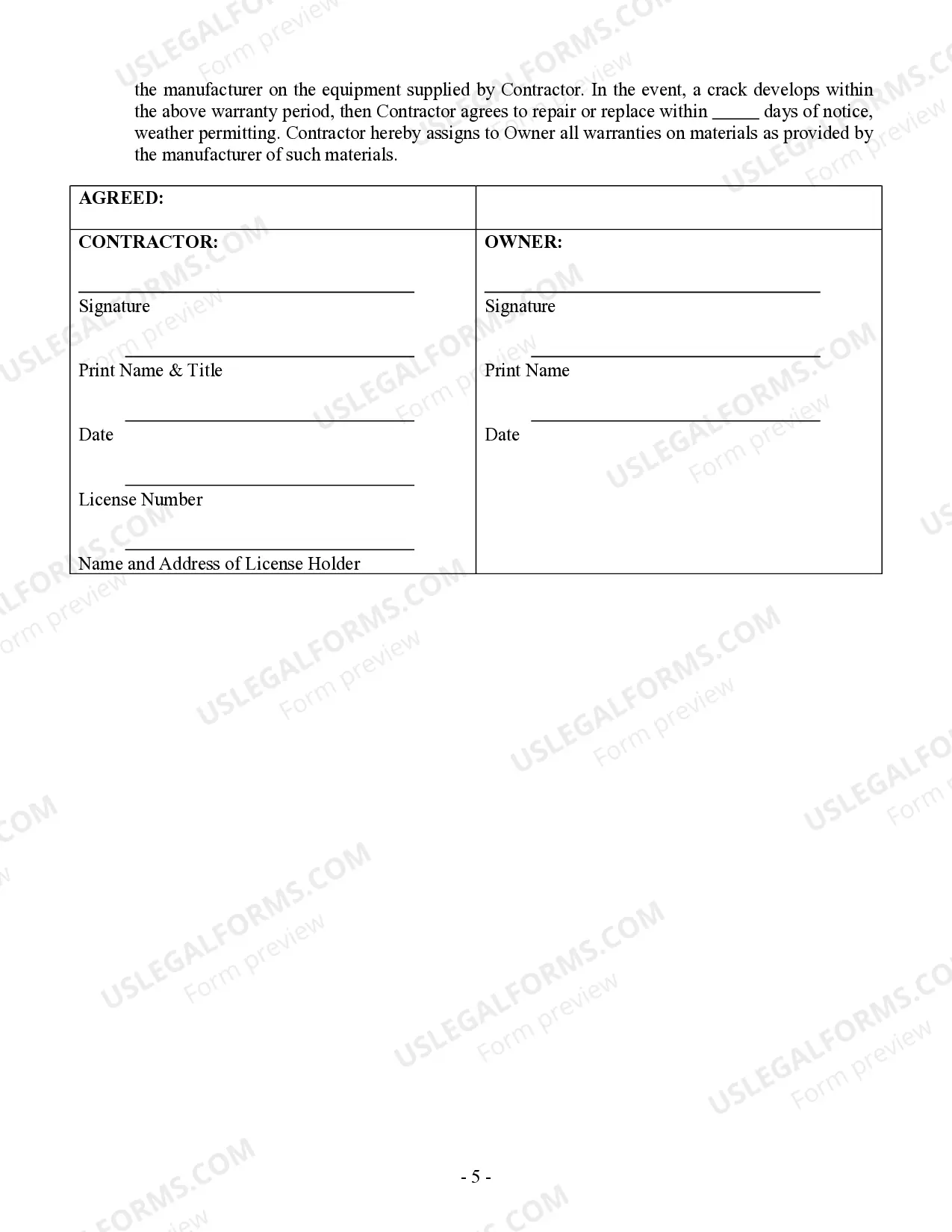 Preview Foundation Contract for Contractor