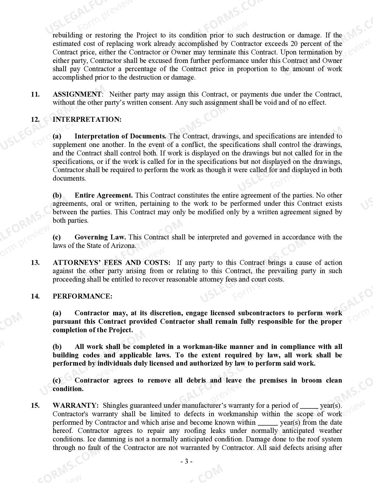 Preview Roofing Contract for Contractor