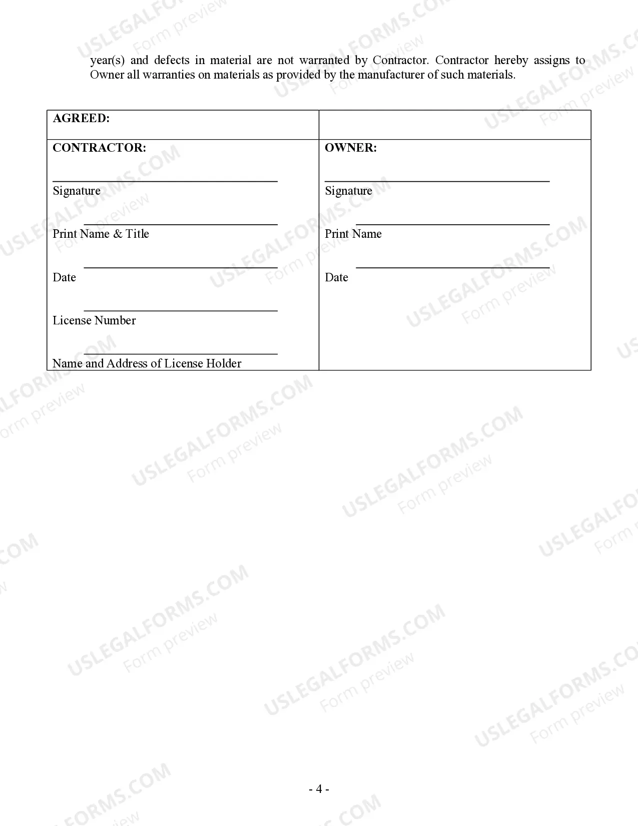 Preview Roofing Contract for Contractor