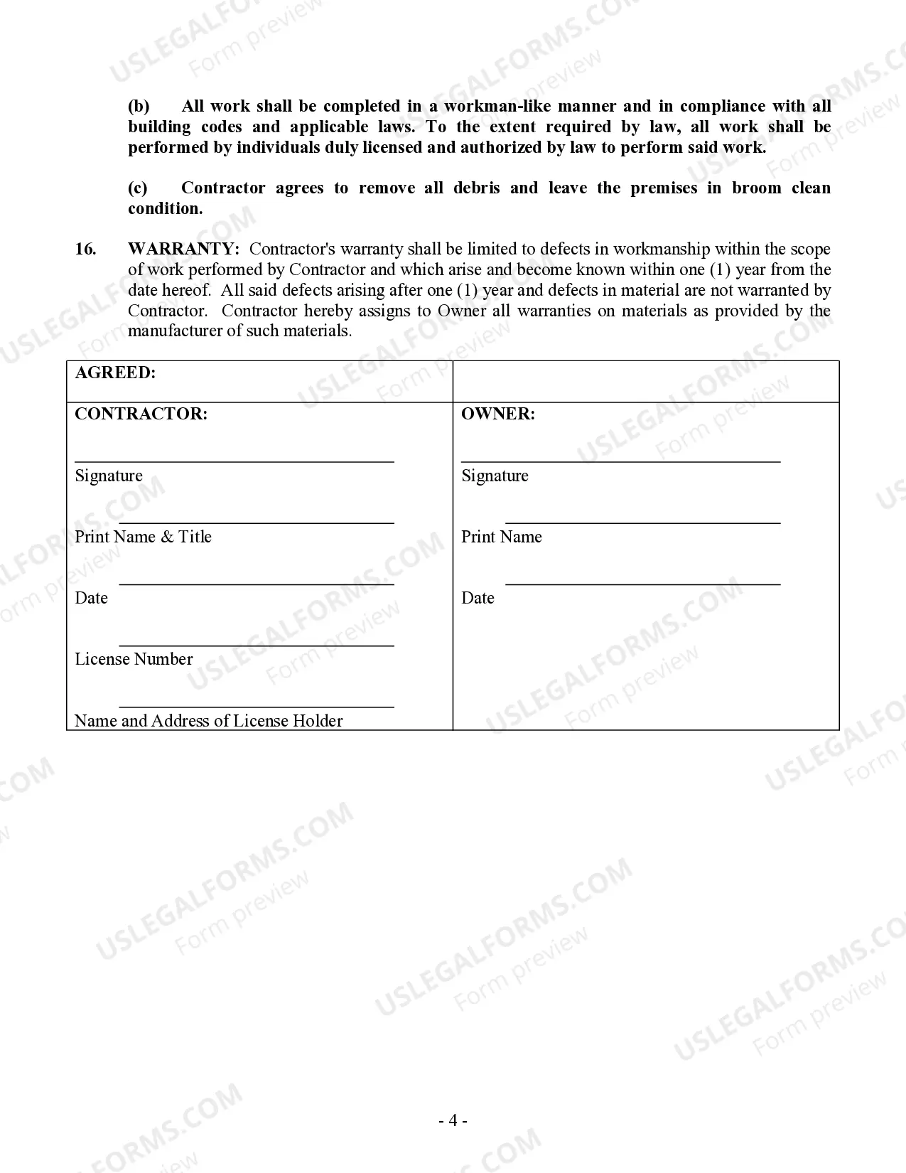 Preview Flooring Contract for Contractor