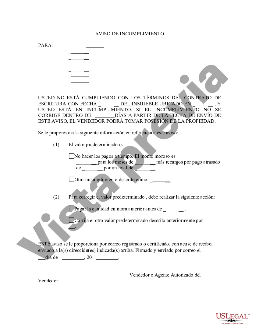 Preview Aviso general de incumplimiento de contrato de escritura