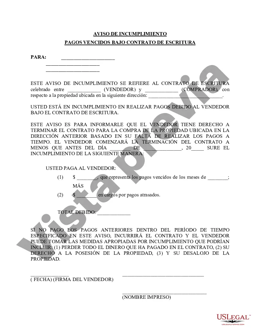 Preview Notificación de Incumplimiento de Pagos Atrasados en relación con el Contrato de Escritura