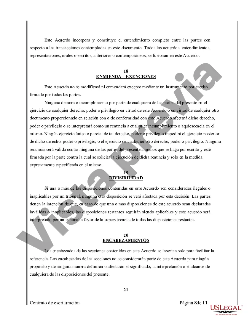 Preview Acuerdo o Contrato de Escritura de Venta y Compra de Bienes Raíces a/k/a Terreno o Contrato de Ejecución