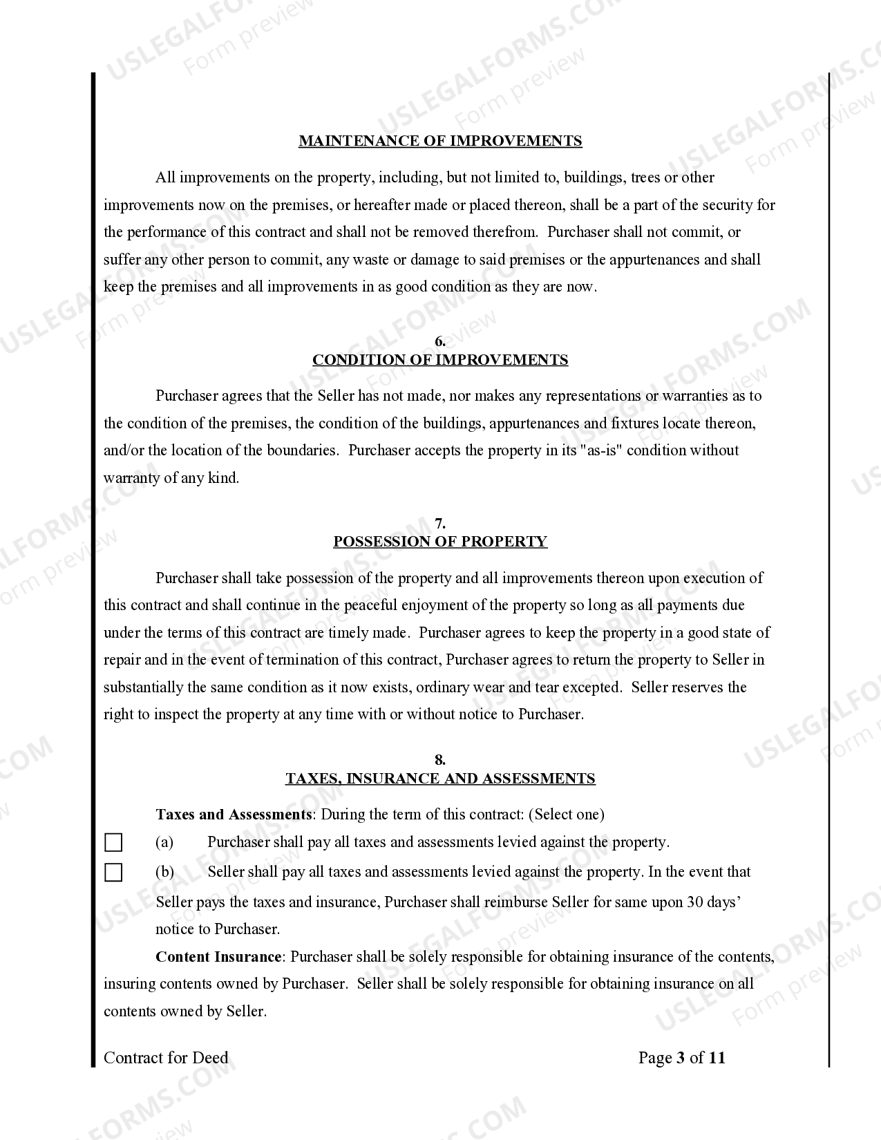 Arkansas Agreement or Contract for Deed for Sale and Purchase of Real