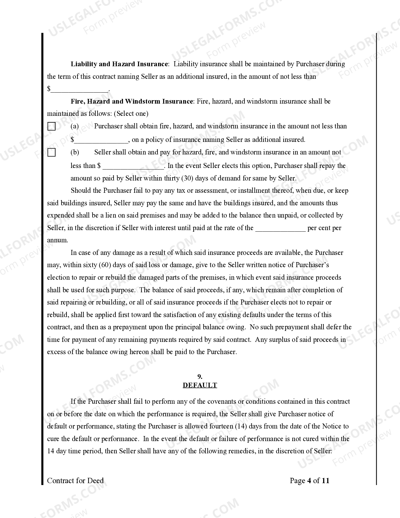 Arkansas Agreement or Contract for Deed for Sale and Purchase of Real