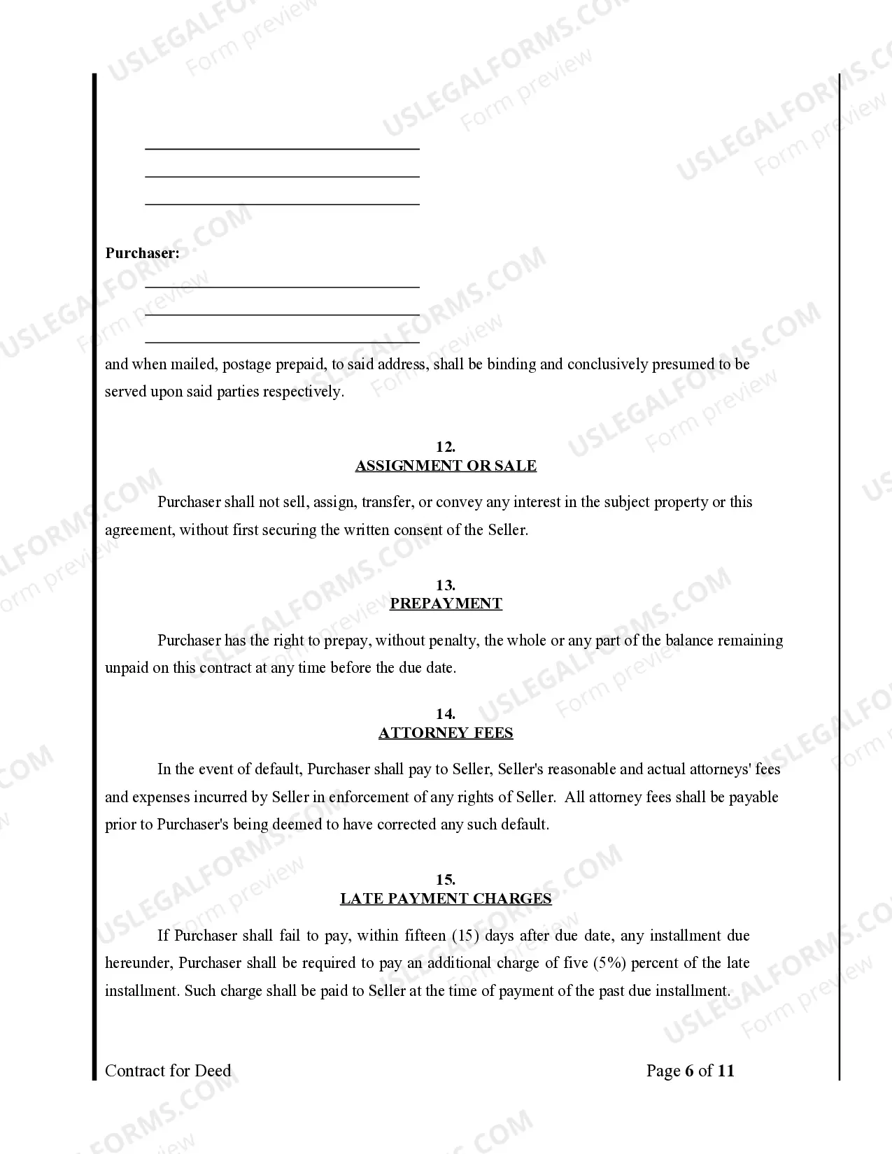 Preview Agreement or Contract for Deed for Sale and Purchase of Real Estate a/k/a Land or Executory Contract