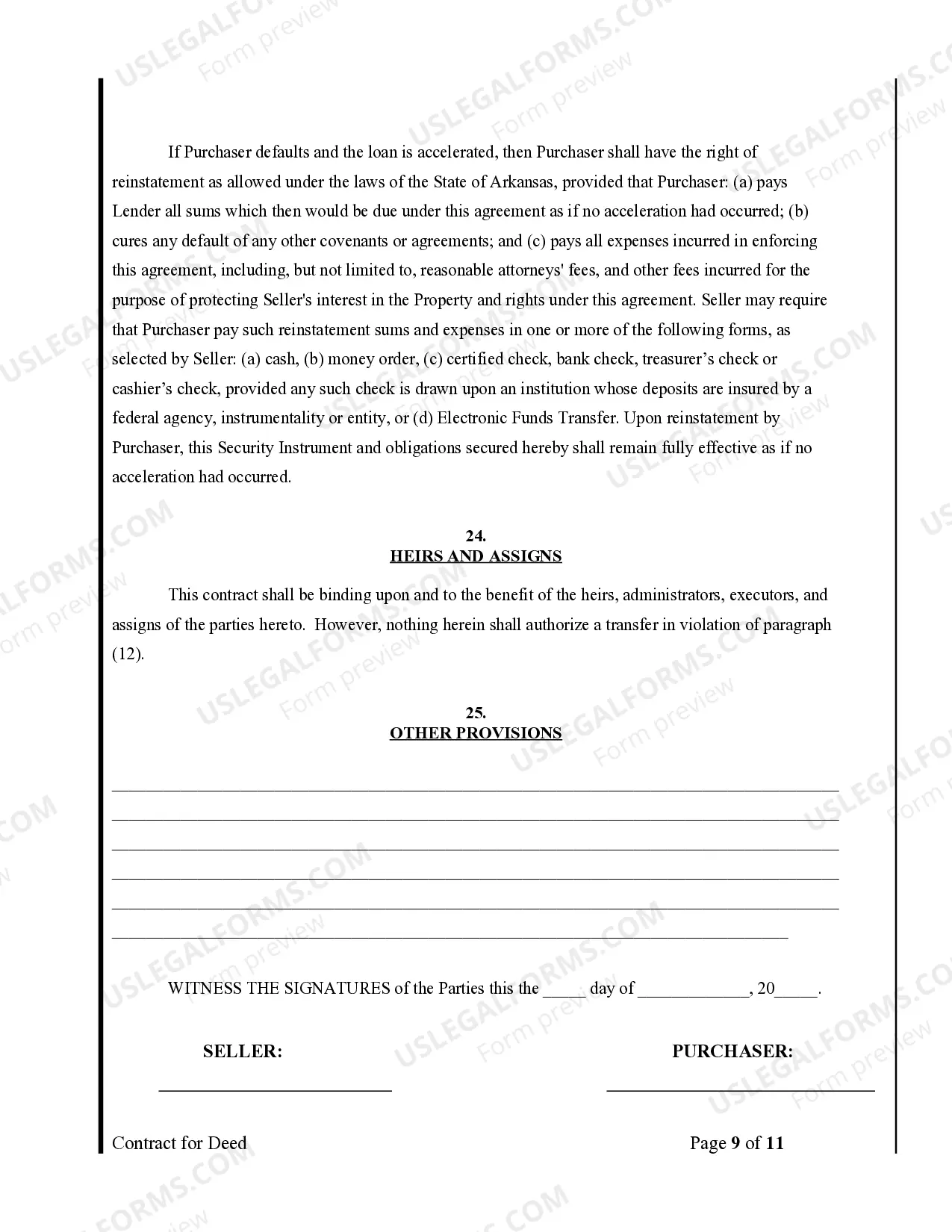 Preview Agreement or Contract for Deed for Sale and Purchase of Real Estate a/k/a Land or Executory Contract