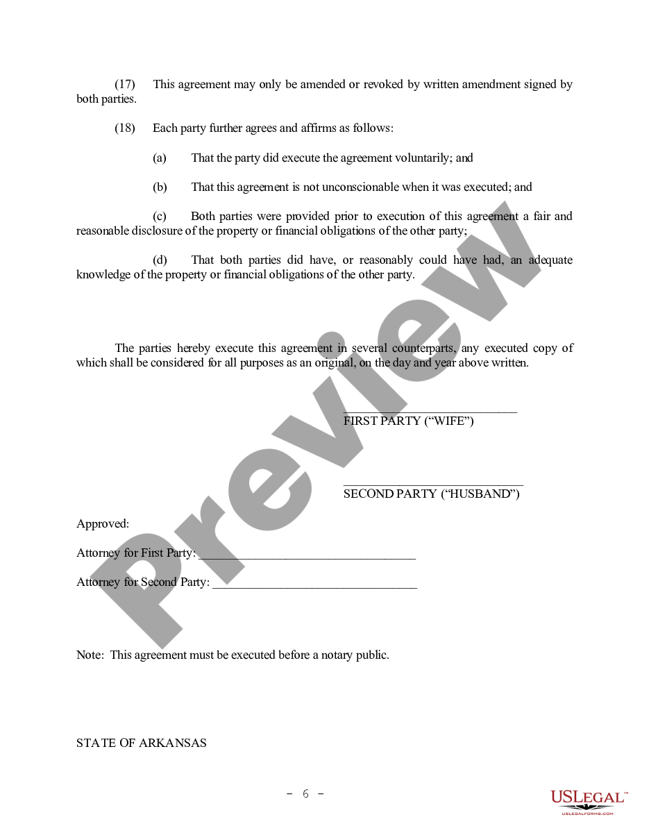 page 5 Arkansas - Prenuptial - Premarital Agreement without Financial Statements preview
