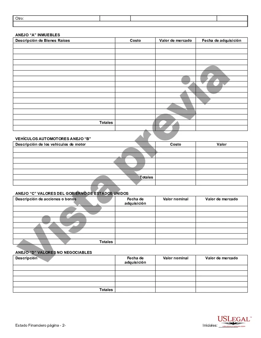 Preview Estados financieros solo en relación con el acuerdo prematrimonial prenupcial