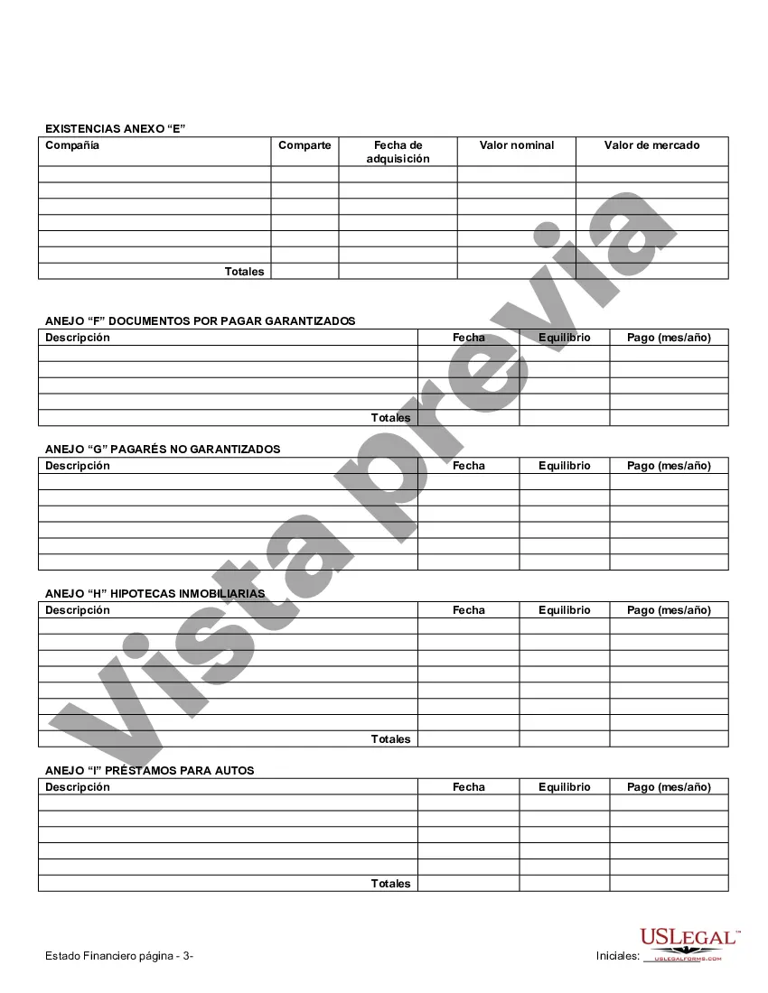 Preview Estados financieros solo en relación con el acuerdo prematrimonial prenupcial