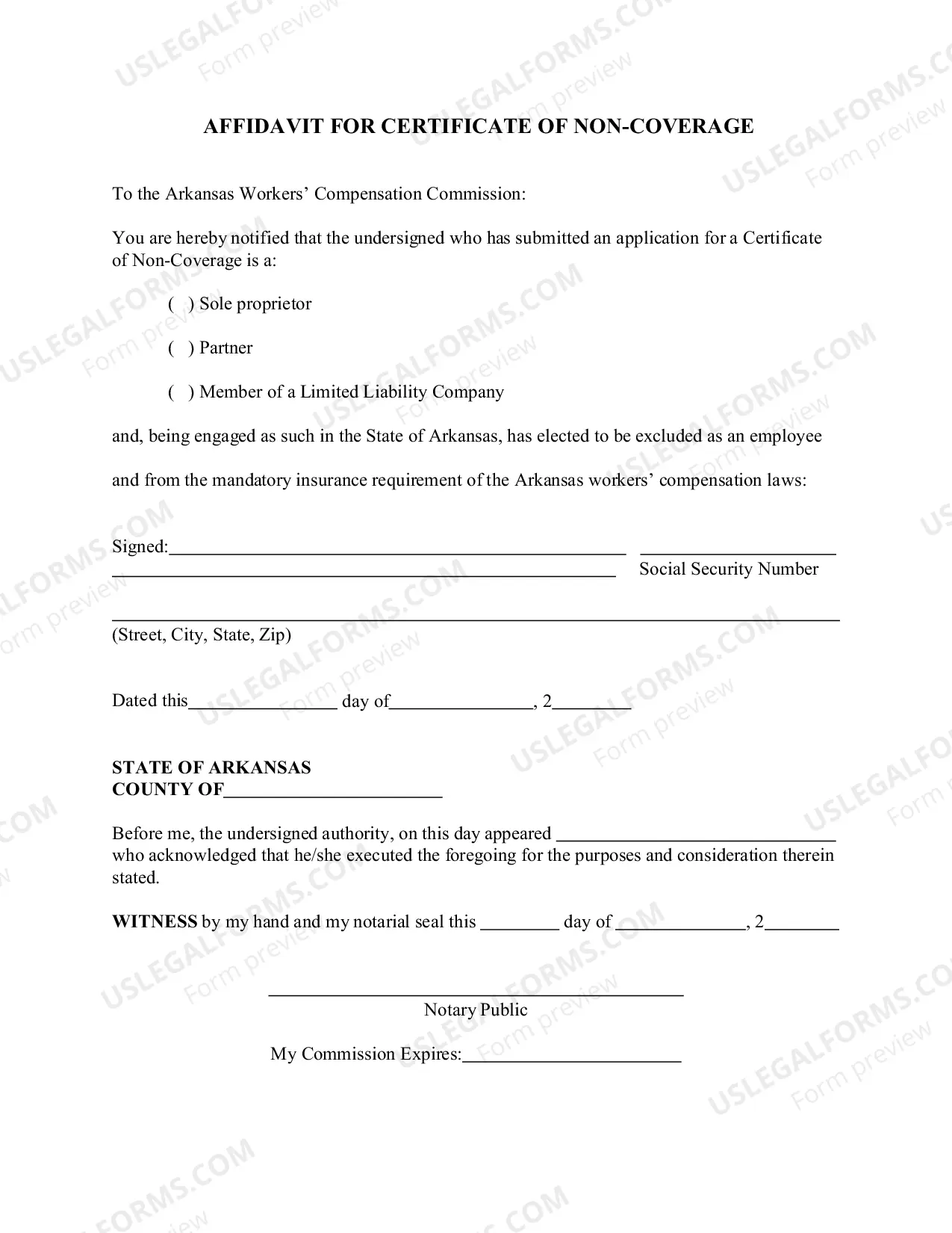Preview Instructions on Fee and Notary Statement Application for Certificate of Non-Coverage (2-Sided) Required Notary Statement