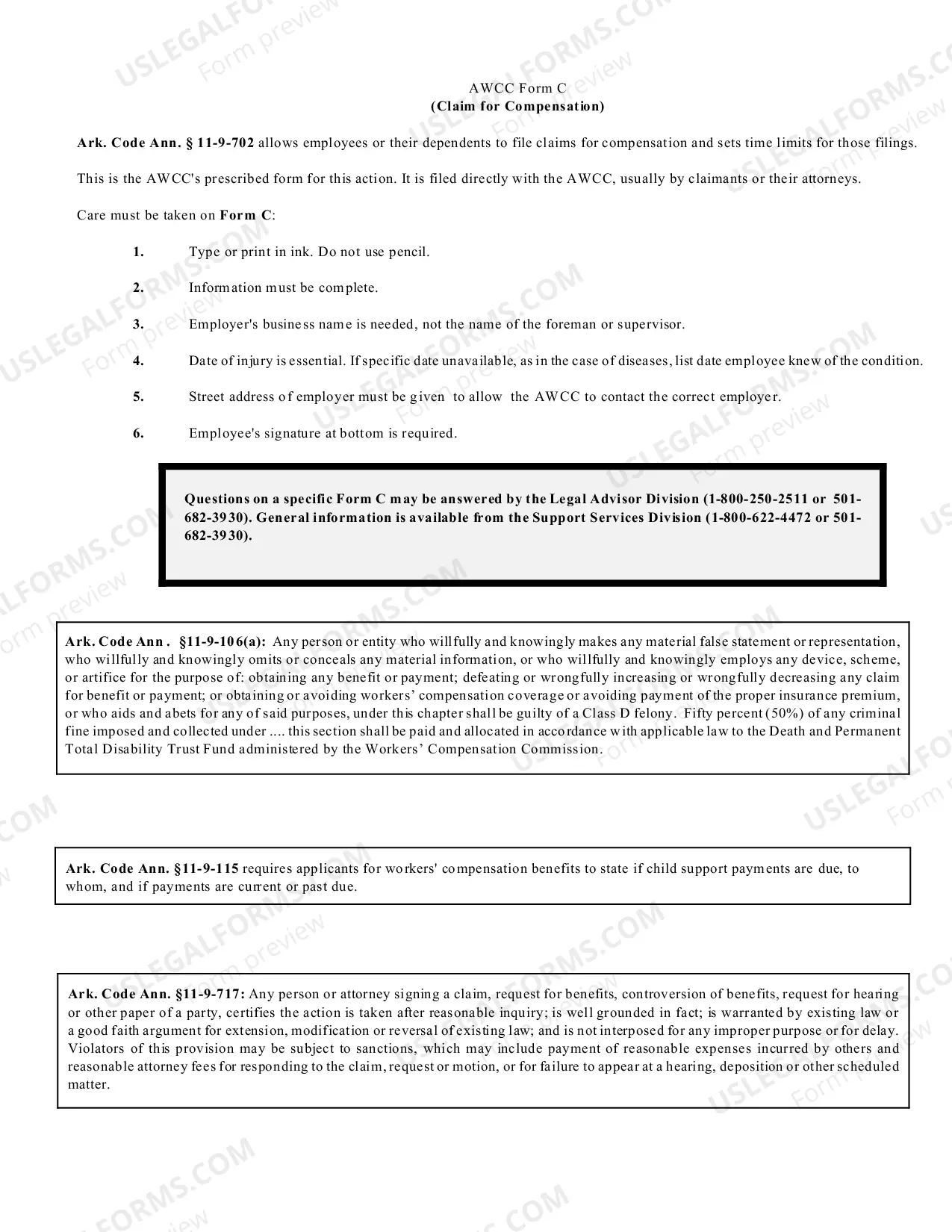Preview Claim for Compensation
