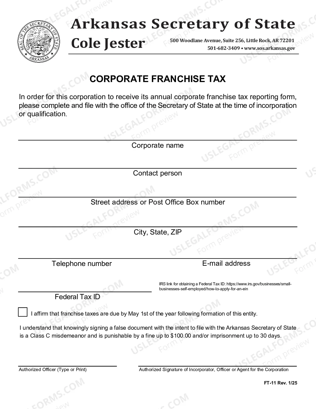 Preview Arkansas Registration of Foreign Corporation