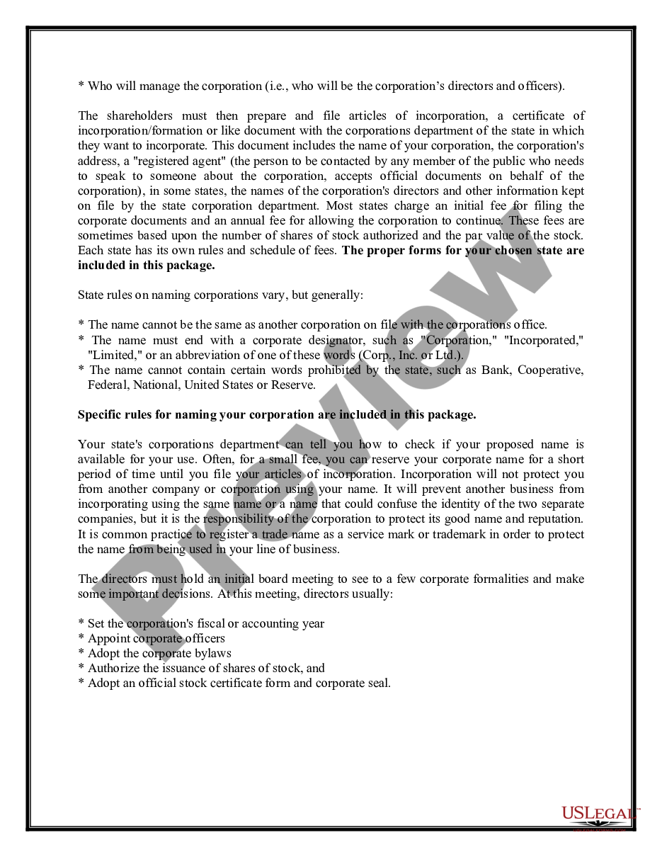 page 2 Arkansas Business Incorporation Package to Incorporate Corporation preview