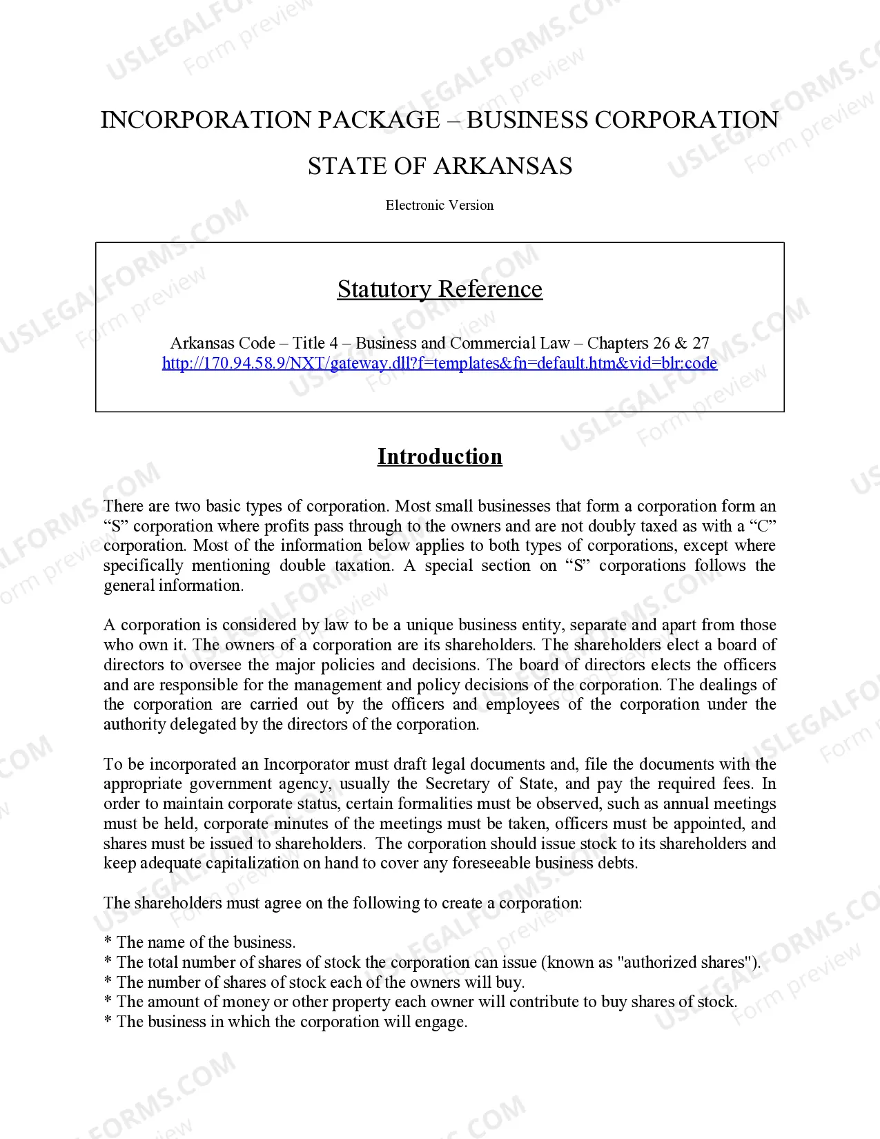 Preview Arkansas Business Incorporation Package to Incorporate Corporation