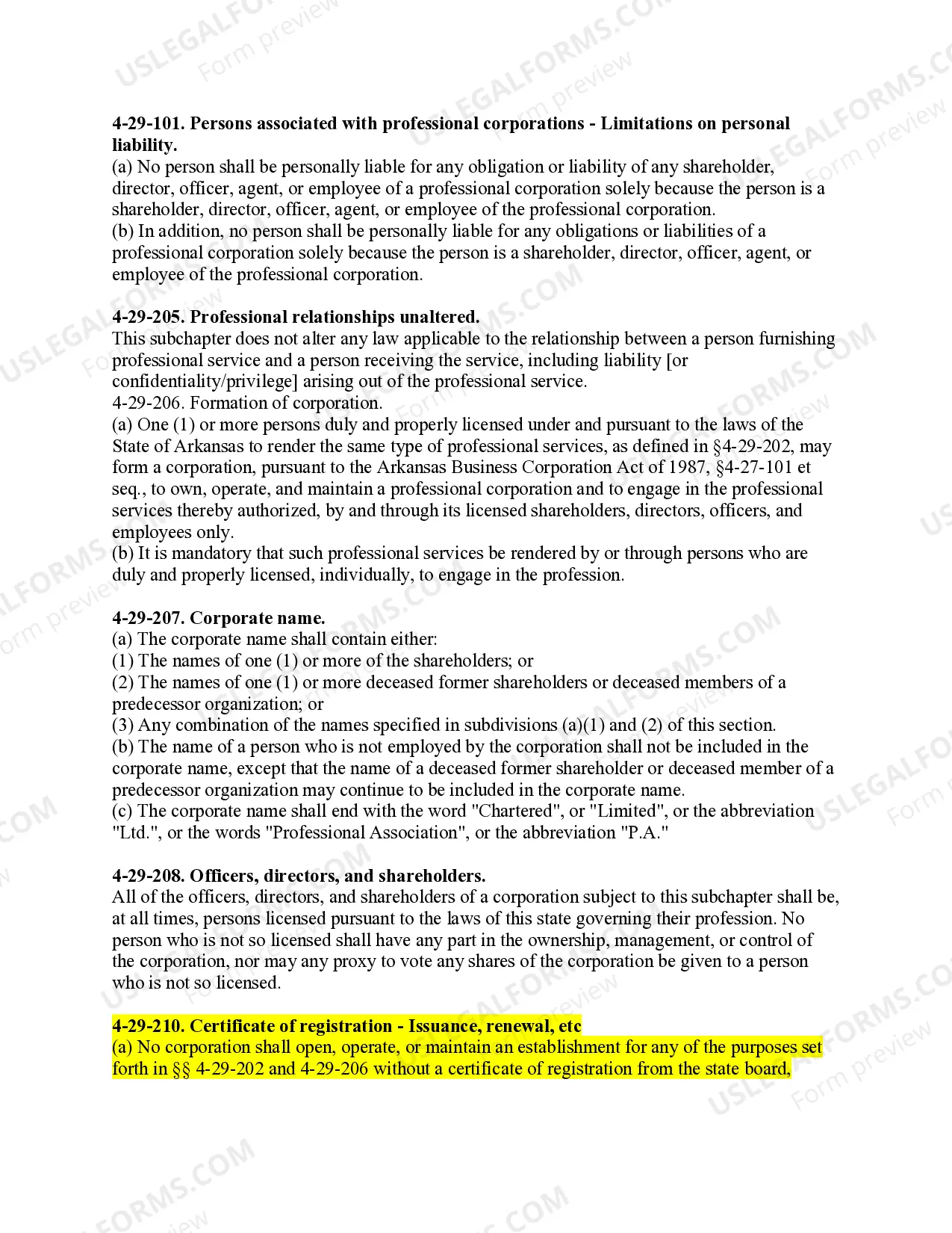 Preview Arkansas Professional Corporation Package for Arkansas