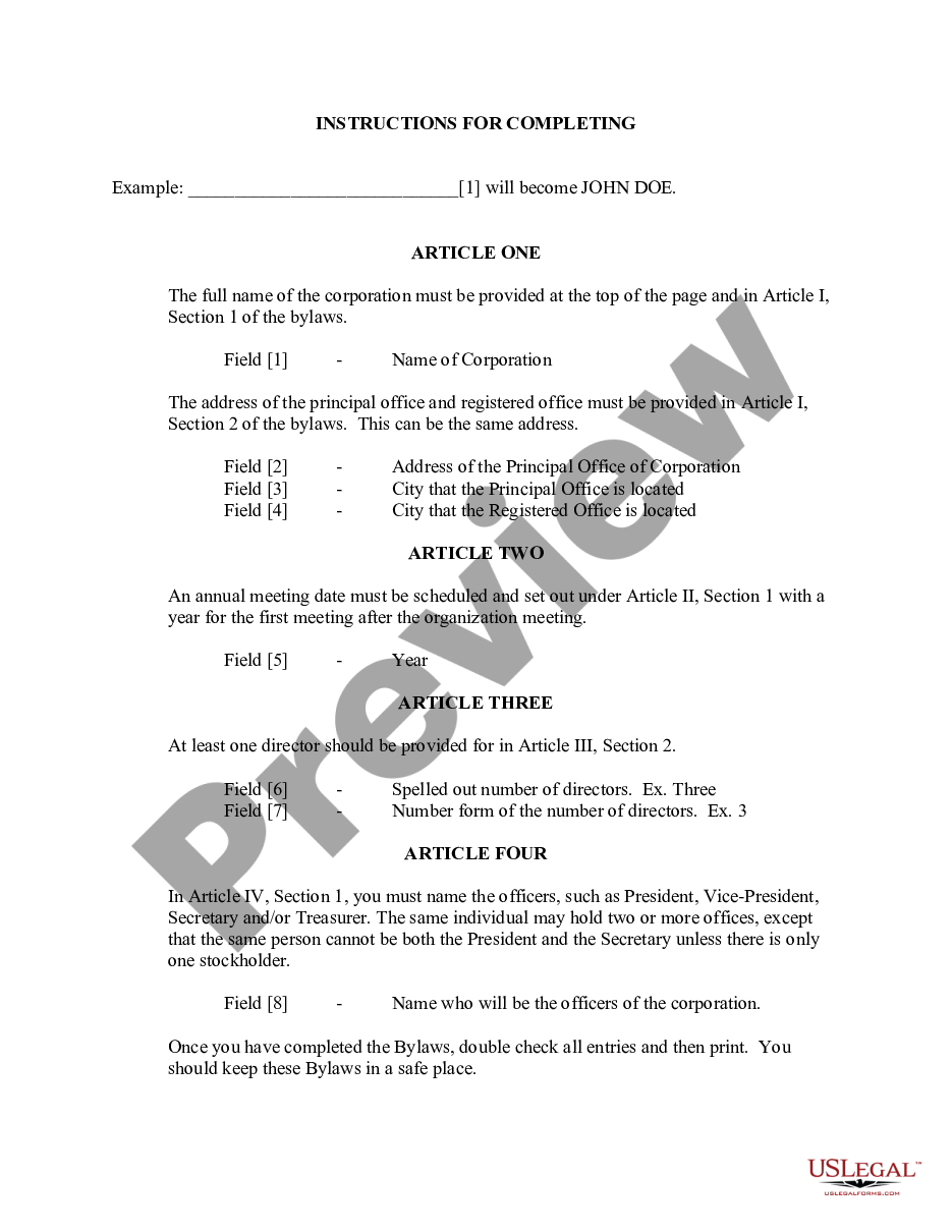 page 0 Arkansas Bylaws for Corporation preview